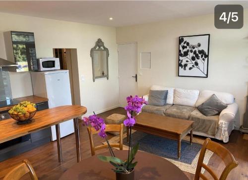 un salon avec un canapé et une table dans l'établissement Chambres d'hotes Autour de la Rose, à Honfleur