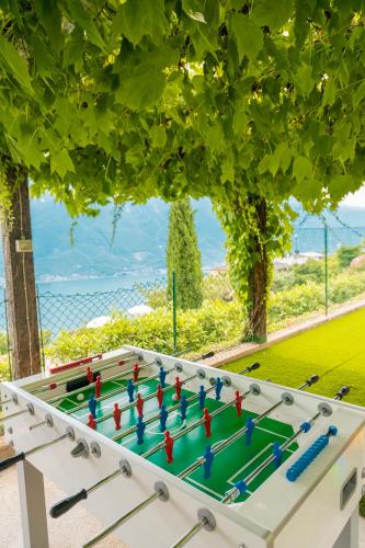 a large ping pong table in front of a garden at Village Hotel Lucia in Tremosine Sul Garda