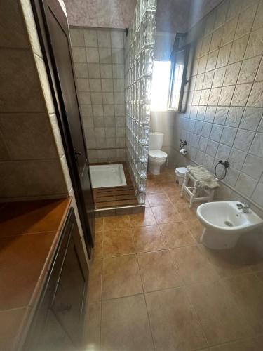 ein Badezimmer mit Dusche, Waschbecken und Toilette in der Unterkunft La chumbera in Arriate