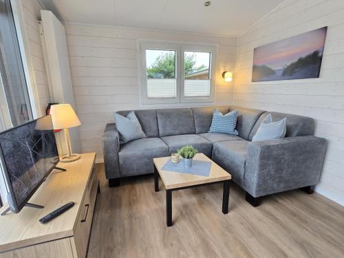 a living room with a couch and a table at Ostseeferienpark Walkyrien - Lotse e in Schashagen