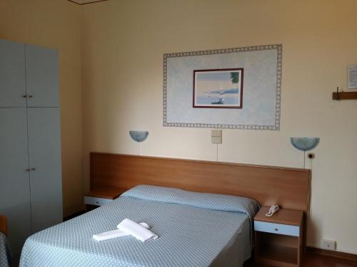 Un pat sau paturi într-o cameră la Hotel Eros