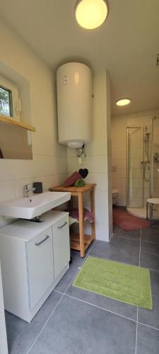 a large bathroom with a sink and a shower at Singerskogel - Ferienhof und Jausnstub`n in Spital am Pyhrn