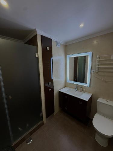 a bathroom with a toilet and a sink and a shower at Urban Oasis in Mealhada