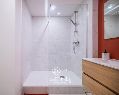 a bathroom with a shower and a sink at Confort calme au Mans - Garage & ascenseur in Le Mans