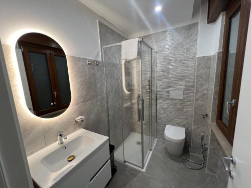 a bathroom with a sink and a shower and a toilet at Amo Venice in Venice