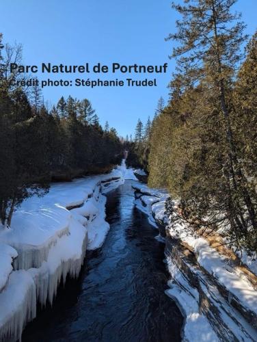 a river covered in snow and ice at Le Carpe Diem in Pont-Rouge