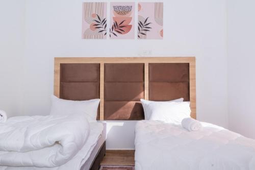 two beds sitting next to each other in a bedroom at Tifawine Stay Guest House Social Stay and Oceanview Rooms in Imsouane
