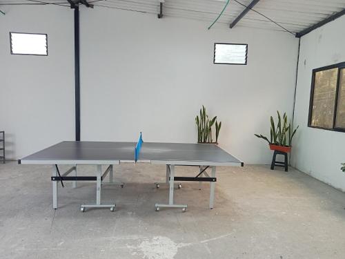 a ping pong table sitting inside of a room at VILLA CARO in Palestina