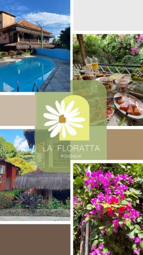 a collage of photos of a resort and a pool at Pousada La Floratta in Paulista