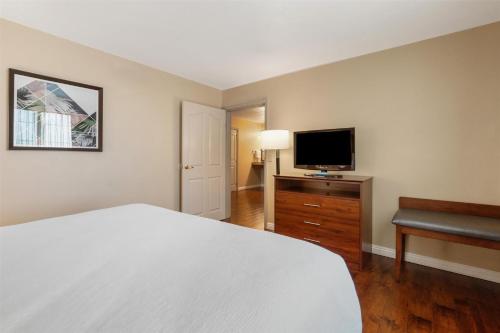 a bedroom with a white bed and a television at Best Western Plus John Jay Inn & Suites in Palmdale