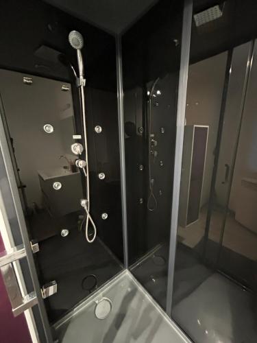 a shower with a glass door in a bathroom at T2 élégant Parking privé inclus in Cavaillon