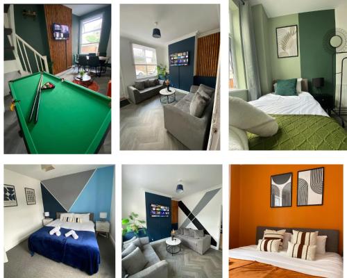 Ένα ή περισσότερα κρεβάτια σε δωμάτιο στο Stylish & Well Equipped Home, Fast Wi-FI, Pool Table, Contractors, Groups