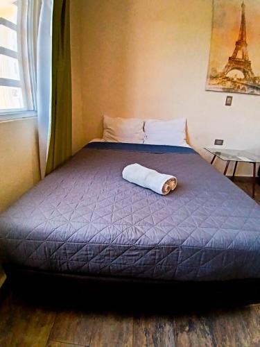 a bed with a rolled up towel on top of it at Suite París, Paseo Durango in Durango