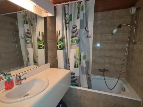 une salle de bain avec un lavabo et une douche dans l'établissement Appartement climatisé 3 pièces avec piscine proche plage à Sainte-Maxime - FR-1-780-8, à Sainte-Maxime