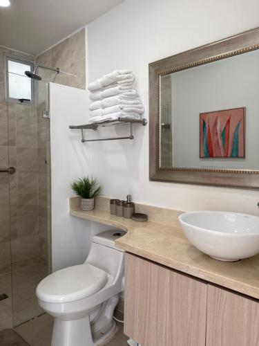 Koupelna v ubytování Piso 30 vista al mar, Palmetto 1 Bocagrande