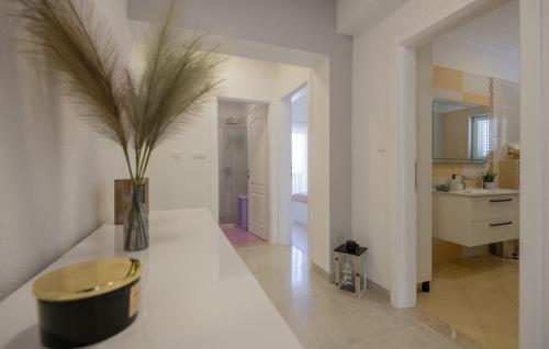 a white bathroom with a vase with a plant on a counter at Villa Klarita - Makarska by Villas Guide in Drum