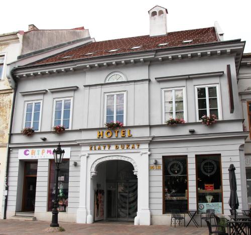 コシツェにあるBoutique hotel Zlaty Dukatの通りの角のホテル
