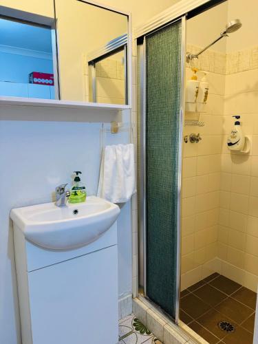 a bathroom with a sink and a shower at Citadel Suite in Port Macquarie