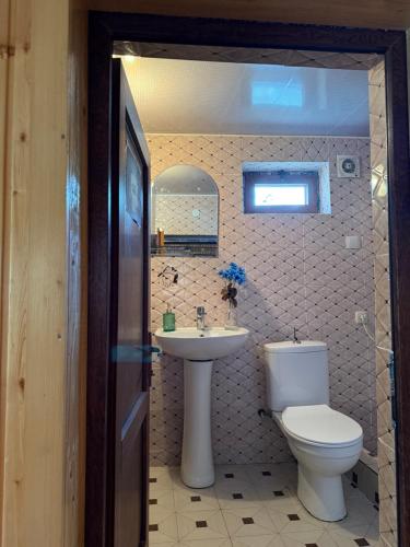 メスティアにあるWooden Houseのトイレと洗面台付きのバスルーム