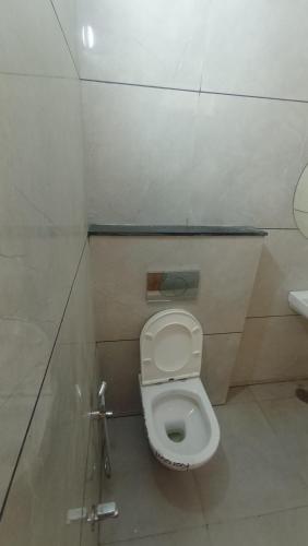 a bathroom with a white toilet and a sink at Hotel kingdom in Indore