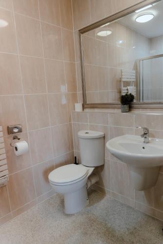 a bathroom with a toilet and a sink at Royal Hotel in Stornoway