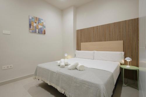 a white bedroom with a bed with two pillows on it at Apartamentos Constitución in Granada