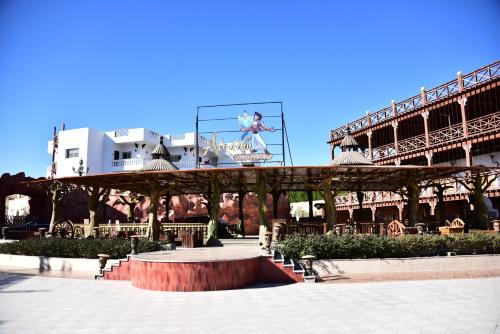 a view of a building with a large structure at Hollywood Aqua Park Sharm El-Sheikh in Sharm El Sheikh
