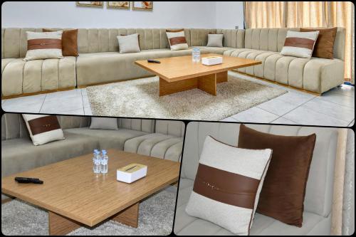 a living room with a couch and a coffee table at White Majorelle Founty in Agadir