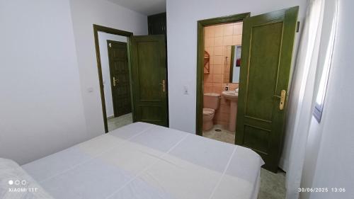 a room with two green doors and a toilet at ÁTICO EN PRIMERA LINEA DE PLAYA in Gran Tarajal