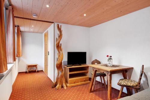 a living room with a table and a tv at Gasthaus Heiligenbrunnen in Titisee-Neustadt