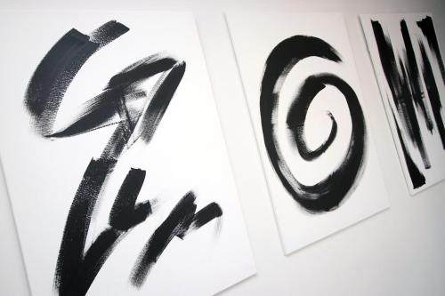 two black and white art prints with the letter k at Stunning sea views - Barry's Retreat by Tŷ SA in Barry