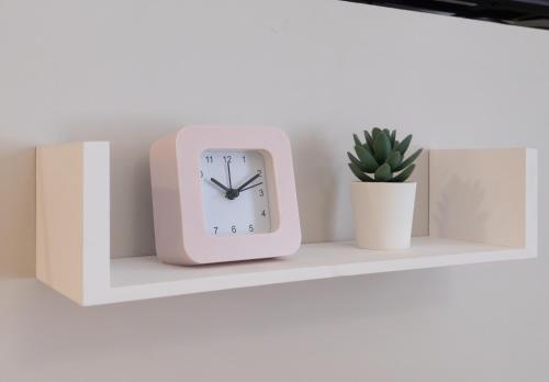 a pink clock on a shelf with a cactus at Appart'Hotel Tournusien in Tournus
