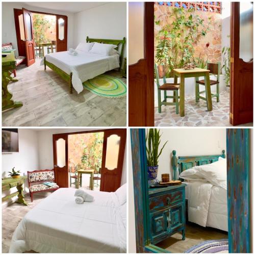 a collage of four pictures of a bedroom at Paisa Territory Jardin in Jardin