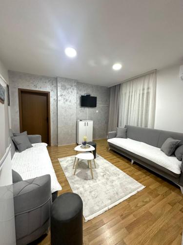 a living room with a couch and a table at Apartmani Kostić Gračanica-Kosovo in Gracanica