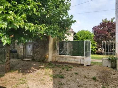 a yard with a fence and a gate and a tree at Gitevdelacour in Sainte-Même