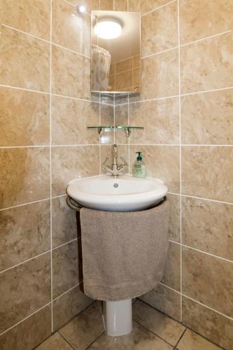 a bathroom with a sink and a mirror at Hillside in St Austell