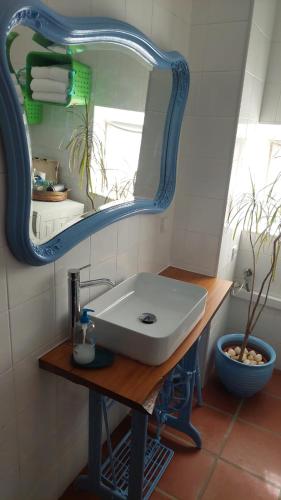 a bathroom with a sink and a mirror at Retiro do Mestre in Mondim de Basto