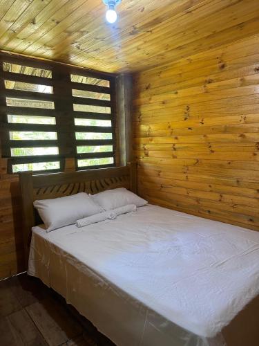 a bedroom with a bed in a wooden wall at Ibiza beach in Moñitos