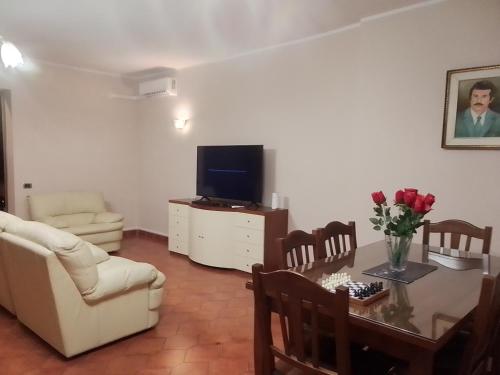 a living room with a couch and a table with a tv at House Revolution Style FC in Oliveto Citra