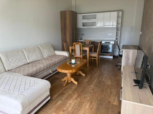 a living room with a couch and a table at Herceg Novi Sunny Hill Apartment 
