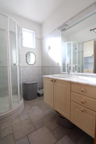 阿雅克修Spacieux Appartement Vue Mer et Montagne en dernier étage avec Terrasse - Parking et Wifi的带水槽和淋浴的浴室