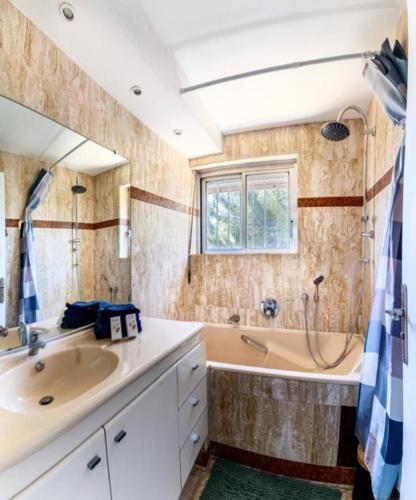 une salle de bain avec un lavabo, une baignoire et une douche dans l'établissement Magnificent 3 Rooms-Sea View-Terrace-Pool, à Nice