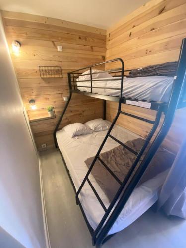 une chambre avec deux lits superposés dans l'établissement Résidence Le Bois D'aurouze - Studio pour 4 Personnes MAE-8684, à Saint-Étienne-en-Dévoluy