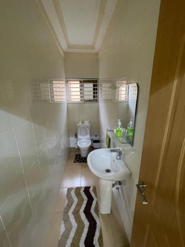 a bathroom with a sink and a toilet at Eden Court Luxe in Ogbojo