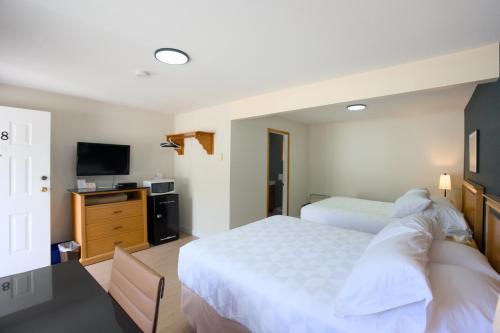 a hotel room with a bed and a television at Park Motel in Hope