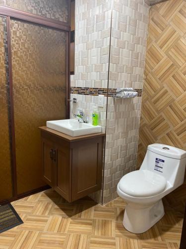 a bathroom with a toilet and a sink at La Casa de los Abuelos in Zacatlán