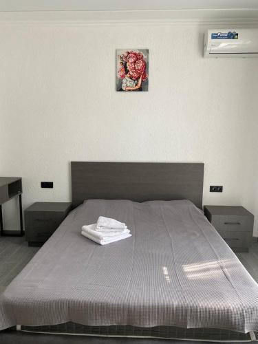 a bed in a bedroom with a picture on the wall at Magnetoria in Urekis Sadguri