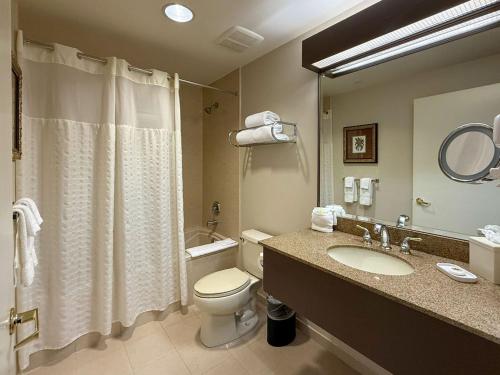 a bathroom with a toilet and a sink and a shower at The Inn and Spa at East Wind in Wading River