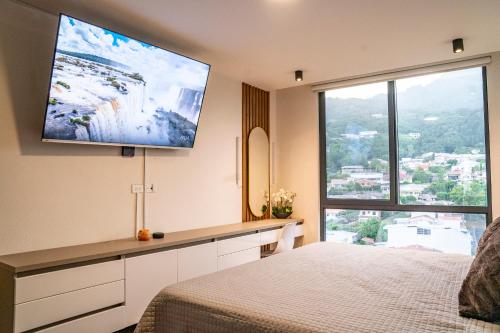 Katil atau katil-katil dalam bilik di Apartment With Pool In Colonia Escalon