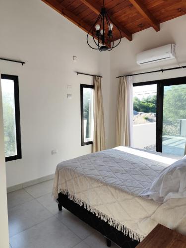 a bedroom with a large bed and windows at Casa del Algarrobo in Cafayate